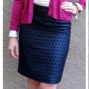 NEW J.CREW Factory The Pencil Skirt in Navy Polka Dot Brocade